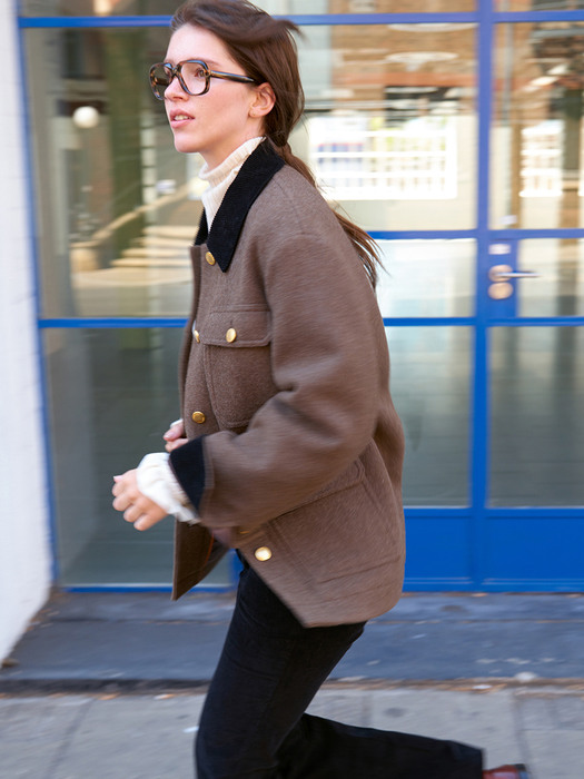 BUCKINGHAM Corduroy collar button-up jacket (Brown)