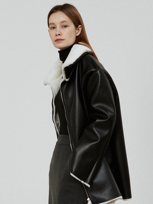 amr1514 fur leather jacket (black)