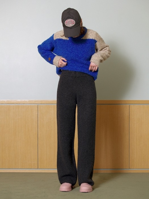 color banding knit pants - d/grey