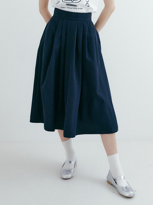 POD PLEATS FLARE SKIRT NAVY