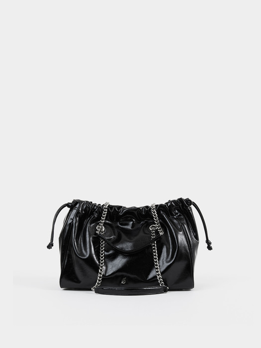 CH. SQUARE TRAWSTRING BAG, BLACK