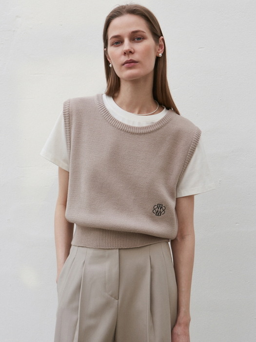 CREW NECK VEST_BEIGE