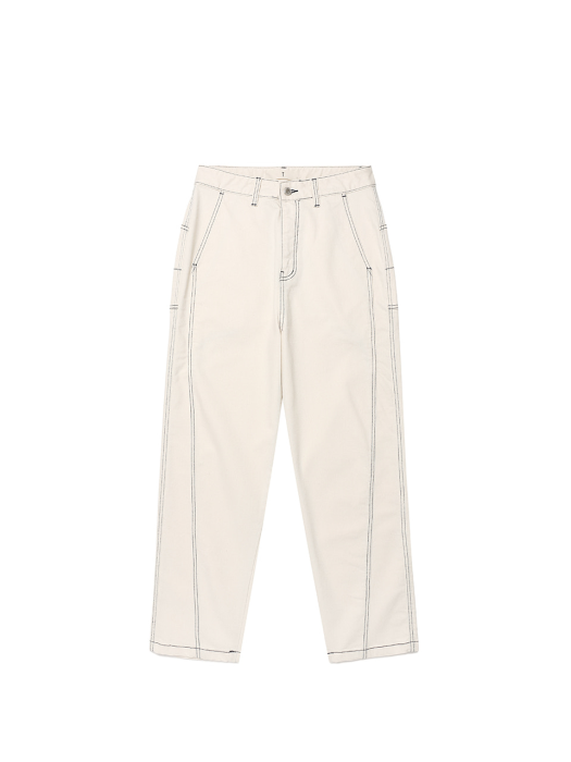 COTTON CURVED STRETCH PANTS (WHITE)