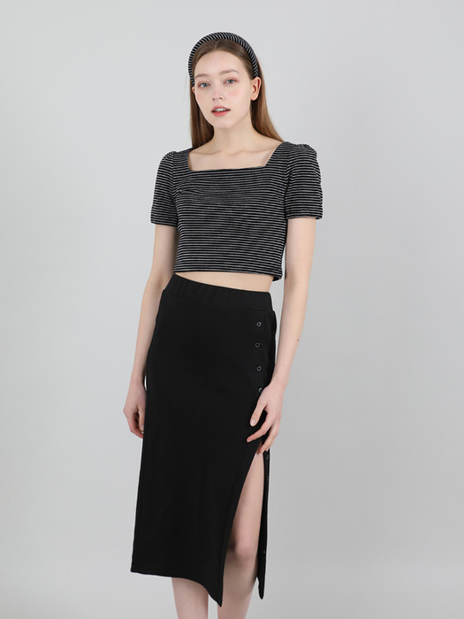 Button Banding Long Skirt (Black)