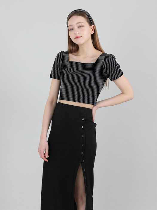 Button Banding Long Skirt (Black)