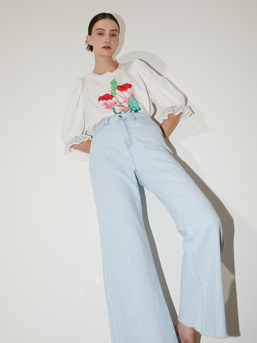 Paints Printed Fringe Wide Pants