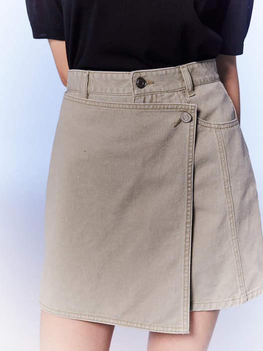 Unbalance Denim Mini Skirt  Khaki (KE3527M51H)