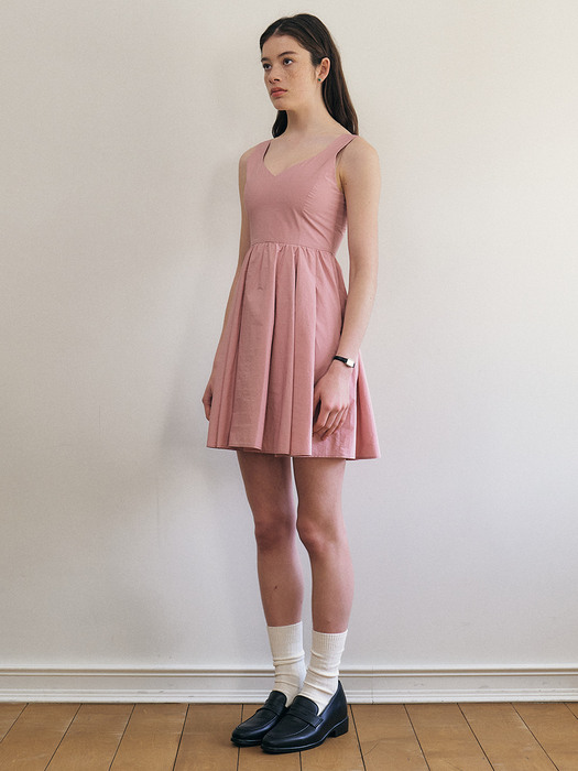 Lily_Shirred Mini V-neck Dress_Pink
