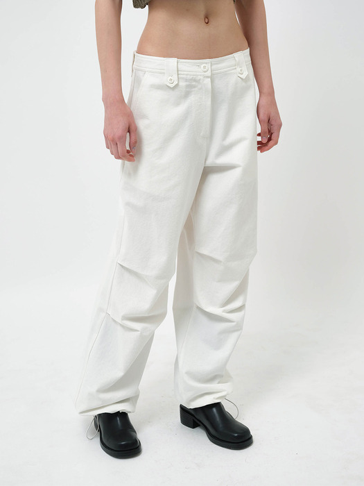 Button Wide-Fit Cotton Pants Ivory