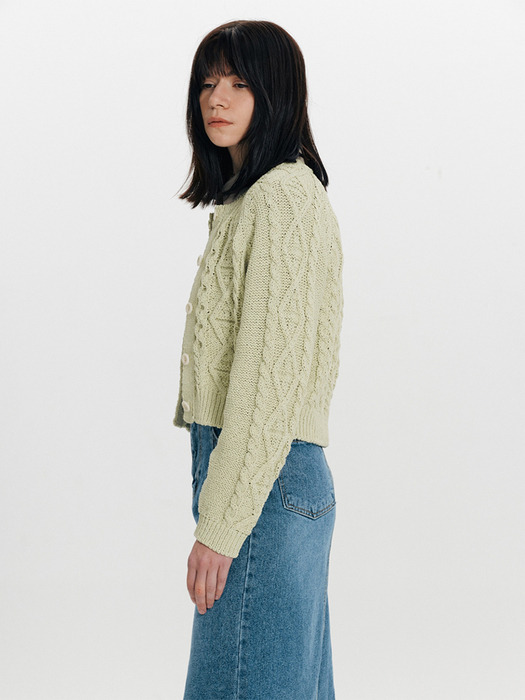 Cable Cropped Cardigan(Green)