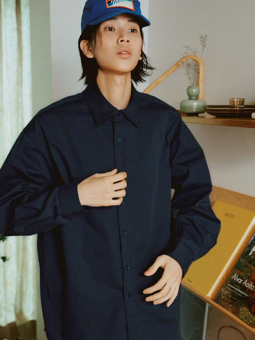 [x EASE]Twill Cotton Shirts(Big Fit)(2 colors)-