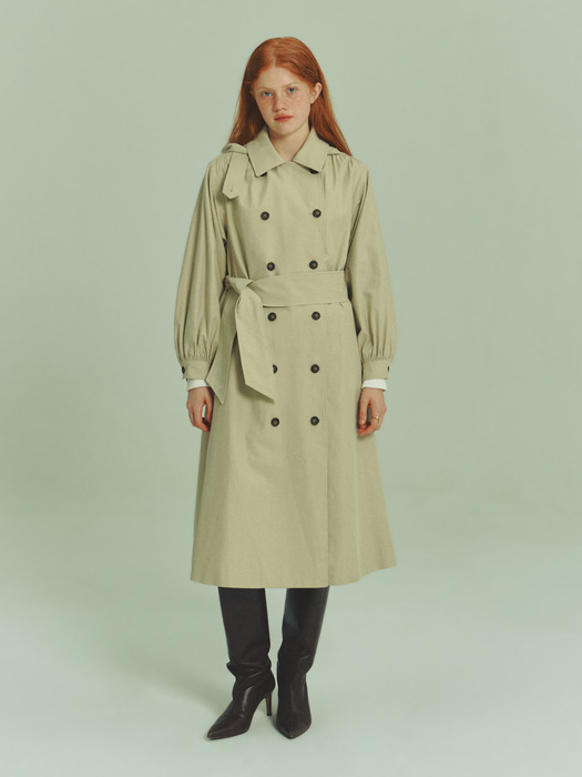 23FW Shirring-Sleeve Hooded Trench Coat_3COLORS