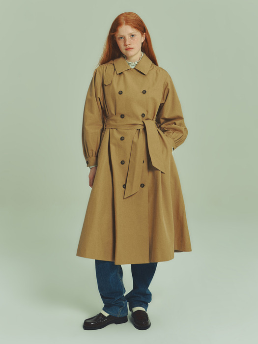 23FW Shirring-Sleeve Hooded Trench Coat_3COLORS