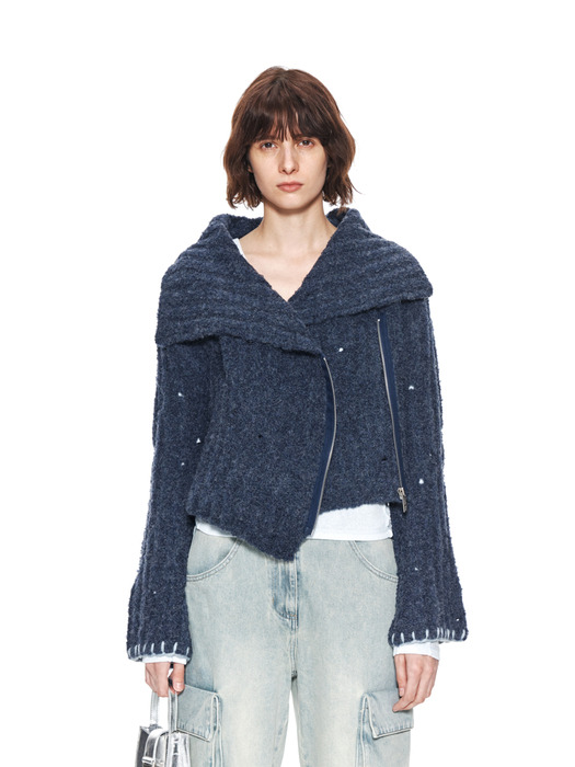 TWO WAY KNIT CARDIGAN JACKET IN BLUE