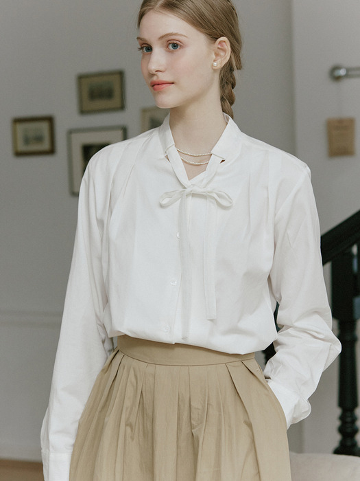 Bow Tie Pintuck Blouse - Ivory