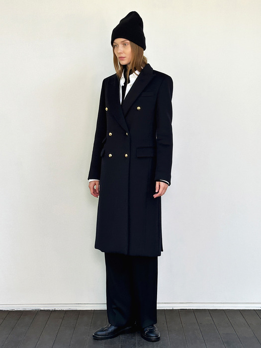 STELLA BLACK DOUBLE  BREASTED LONG COAT