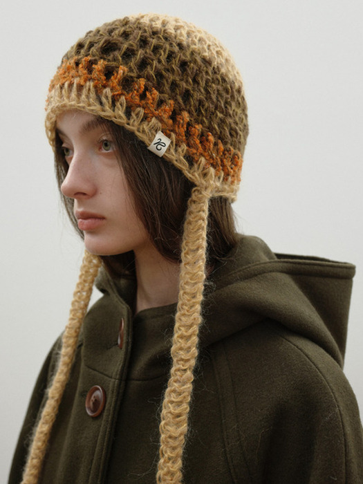 Mohair Crochet Beanie_Yellow, Brown