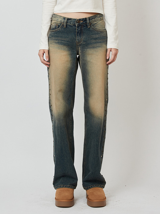 LOW-RISE STUD JEANS_BLUE