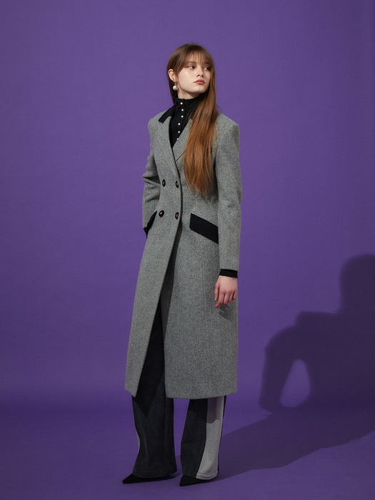 COLOR BLOCK DOUBLE COAT - GREY
