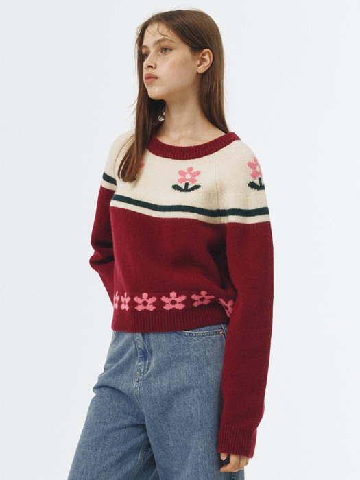 Petit Flower Jacquard Knit Pullover VC239OPO010M