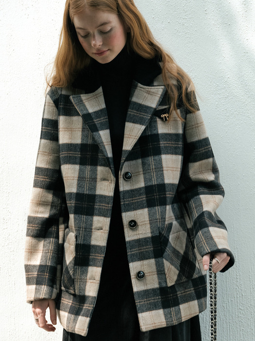 Cest_English check wool coat