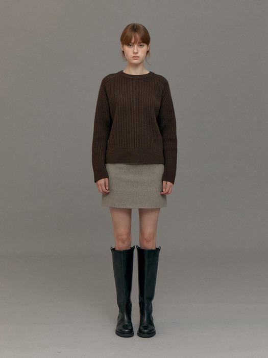 CASHMERE RIBBED BASIC KNIT (BROWN)