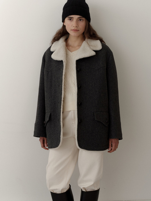 wool western half coat (grey)