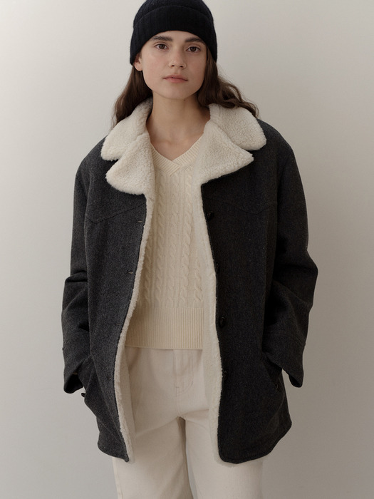 wool western half coat (grey)