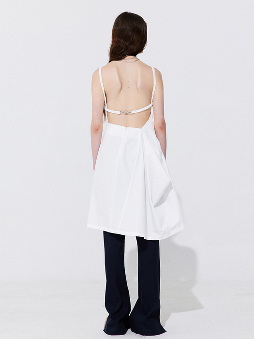 Shirring Back Line Layered Dress_White