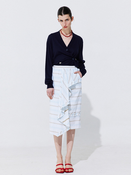 Floral Embroidery Banding Skirt_Light Blue