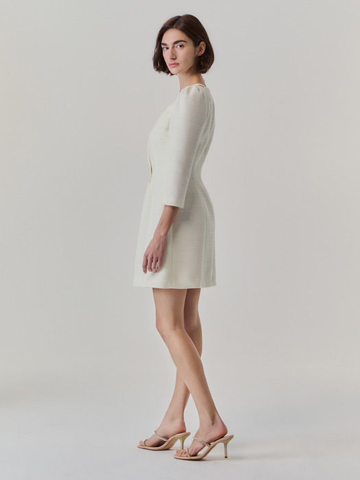 Tweed Button Strap Dress_Ivory