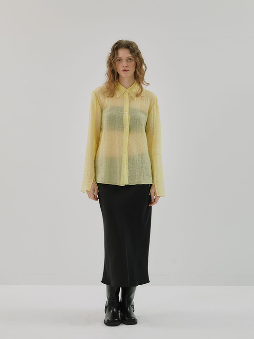 24SS See-through Creased Blouse_yellow