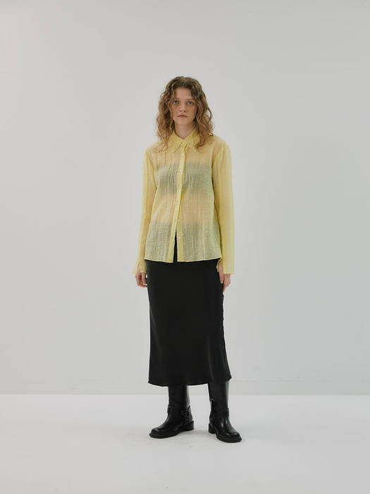 24SS See-through Creased Blouse_yellow