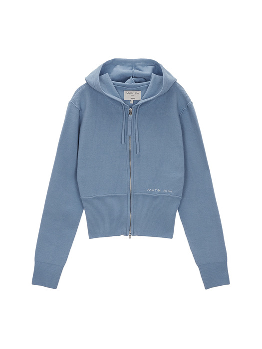 RIBBED KNIT HOODY ZIP UP FOR WOMEN IN SKY