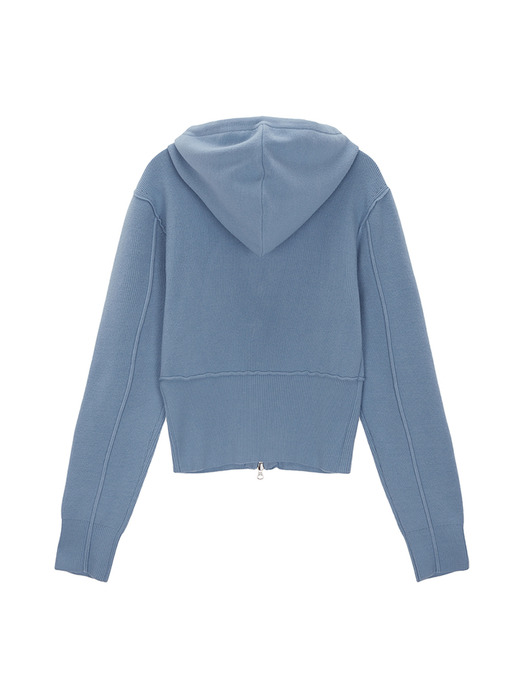 RIBBED KNIT HOODY ZIP UP FOR WOMEN IN SKY