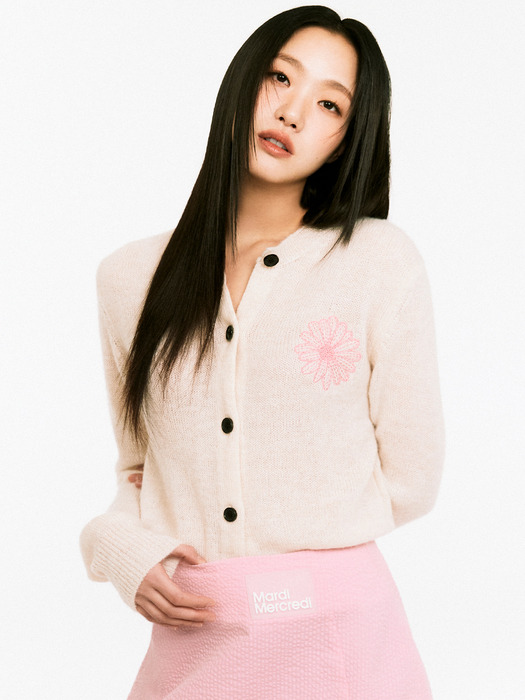 [마르디 메크르디]MOHAIR CARDIGAN ROUND NECK_IVORY PINK [W CONCEPT]
