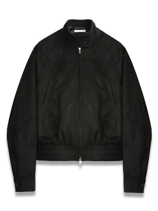 Vegan Leather Suede Harrington Jacket in Black