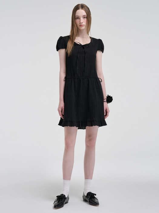 Puff String Mini Dress, Black