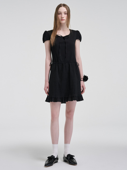 Puff String Mini Dress, Black