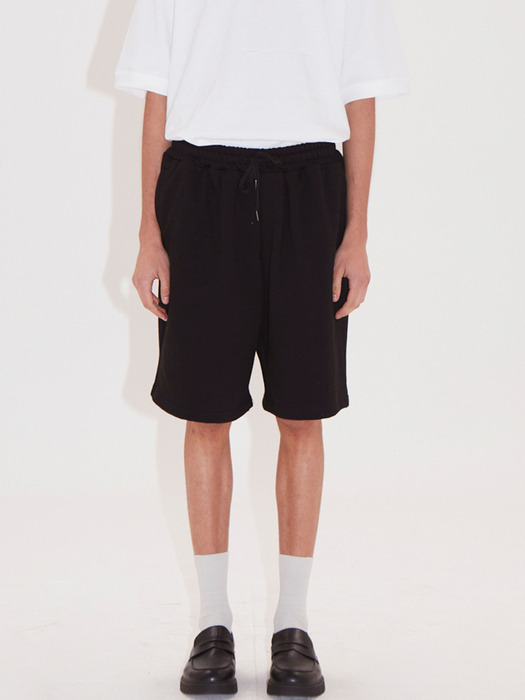 pintuck french terry half pants_black