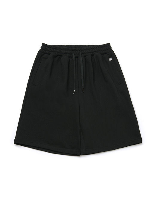 pintuck french terry half pants_black