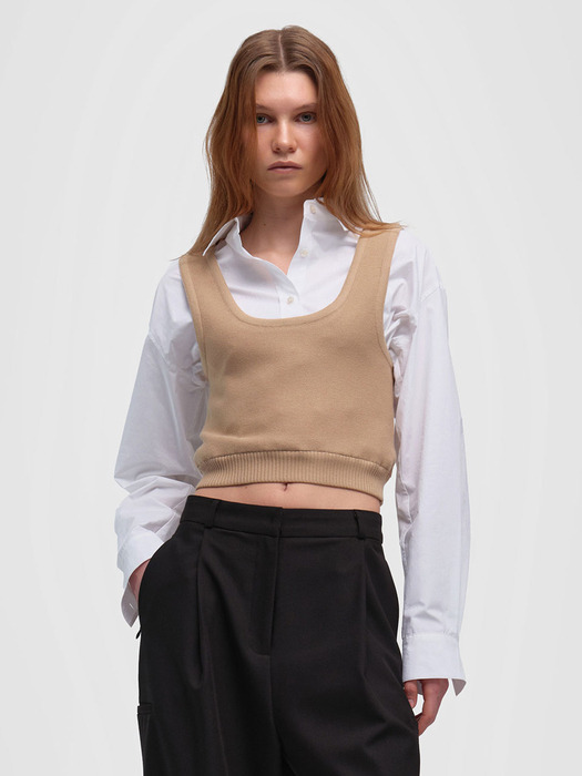 KNIT MIX CROPPED SHIRTS_2colors