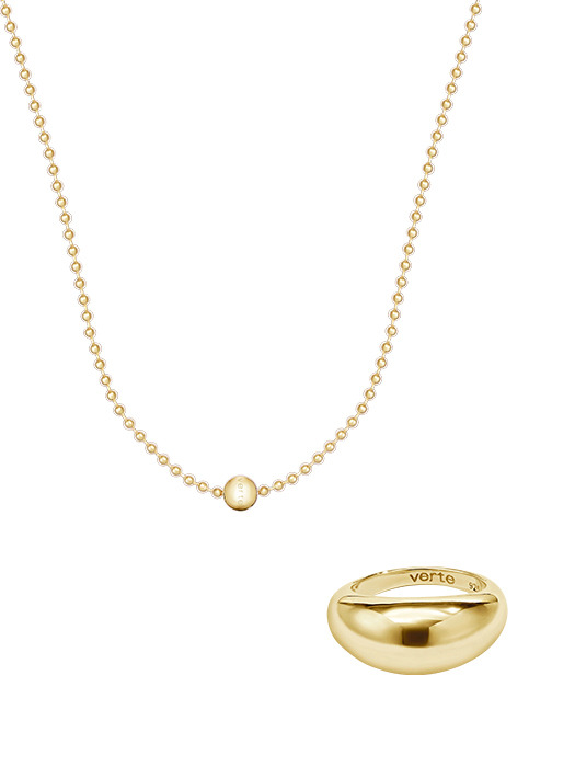 [단독][925 silver] Un.silver.176 / ave ball necklace (gold) + soar ring (gold)