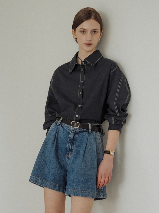 Italian leather modern square buckle belt[2color]