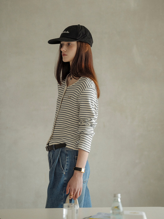 Stripe coloring point cardigan_Blue