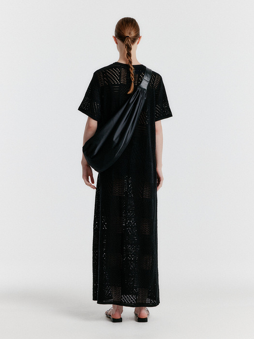YITZU Panelled Lace Knit Long Dress - Black