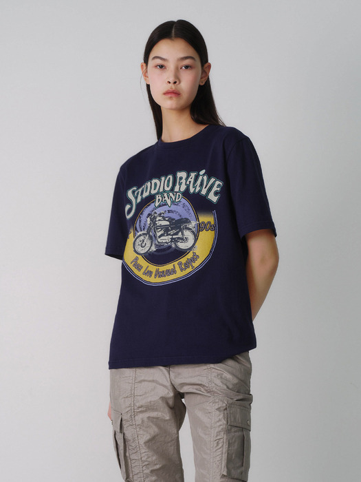 Bicycle Band T-Shirt in Navy VW4ME049-23