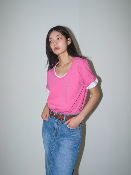 Saalty U Neck T-shirt / Pink