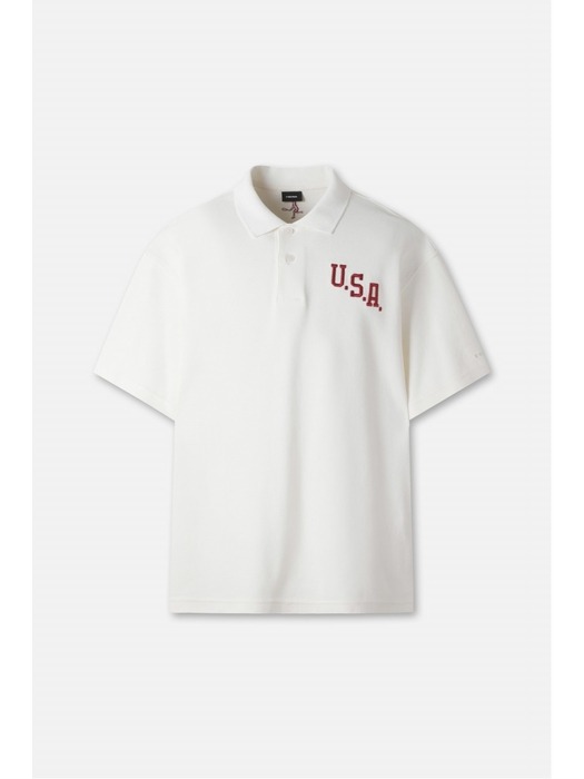 남녀공용 오버핏 USA 헤리티지 반팔 카라 티셔츠 2컬러 JHTCX24112