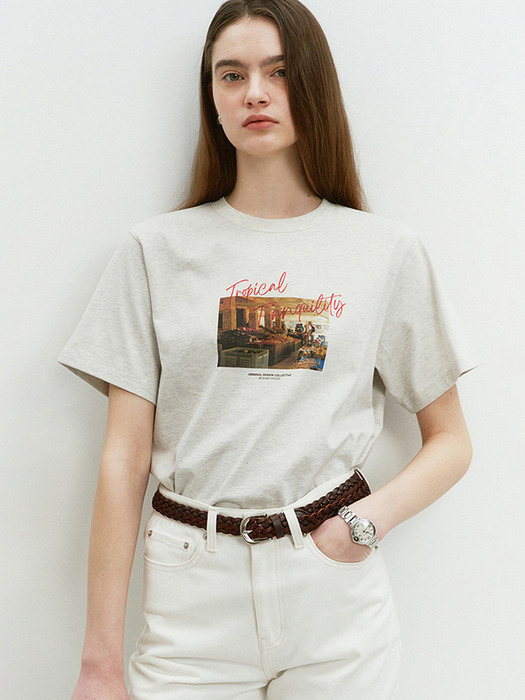 UNISEX SUMMER PHOTO PRINT T-SHIRT OATMEAL MELANGE_UDTS4B137I1